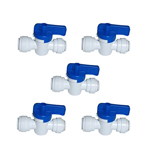 Food-Grade Quick Connector Push-In Tube Fitting,1/4" to 5/16" O.D. Reducing Tube Shut off Ball Valve for Reverse Osmosis Water Filter Purifier (Pack of 5)