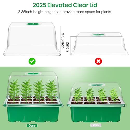 Bonviee 10 Packs Seed Starter Tray with Elevated Lid, 120 Cells Thicken Seed Starting Trays Kit with Adjustable Humidity Vent, Clear Cell Tray and Heightened Lids for Greenhouse & Gardens, Green - color: Green, size: 10 Packs, NO light