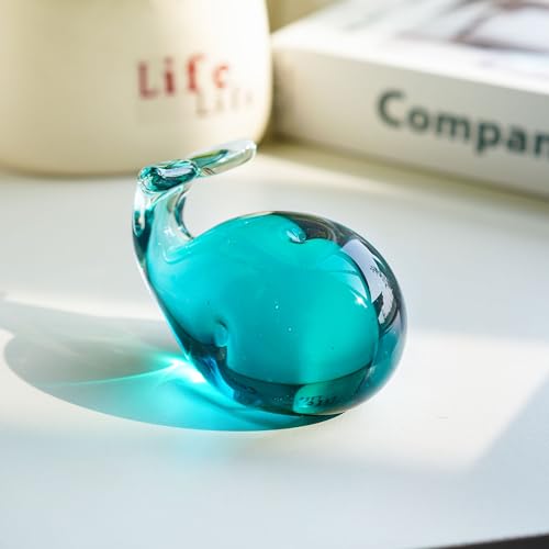 HDCRYSTALGIFTS Blown Glass Whale Figurine Collectibles 3.5'' Handmade Glass Sea Animal Paperweight Aquarium Decor Gift for Mom Women Ocean Lovers - color: Whale