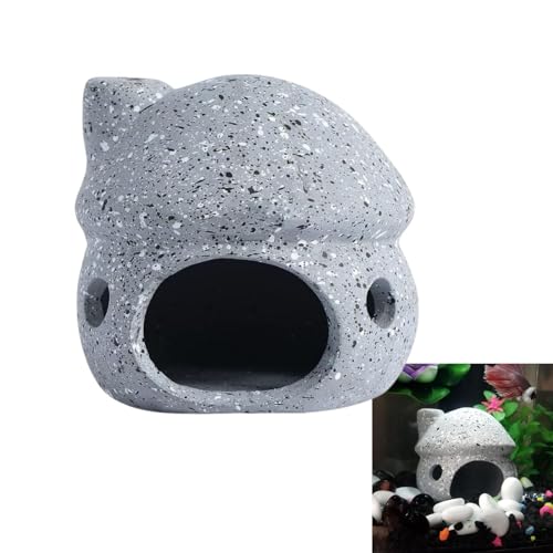 Cute Mushroom Aquarium Decorations, Ceramic Fish House Decor, Small Pleco Shelter Caves, Betta Fish Tank Accessories, Mushroom Shape Shrimp Fish Tank Decorations Stone Color - Grey - color: Grey