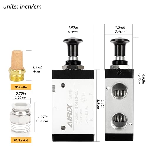3R410-15 Pneumatic Push-Pull Valve, 3 Way 2 Position Hand Lever Air Control Valve, 1/2" NPT Manual Direct Acting Type for Pneumatic System - size: 1/2'' NPT, style: 3 Way 2 Position
