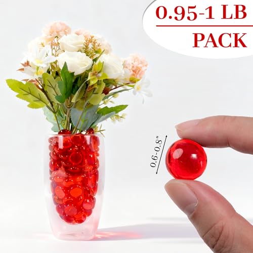 Red Flat Glass Marbles, 0.97 lb Transparent Vase Filler Pebbles Gems, Decorative Glass Beads for Vases, Table Scatter, Crafts, Floral, Mancala Stones, Centerpieces, Aquarium Rocks for Fish Tank - color: Red
