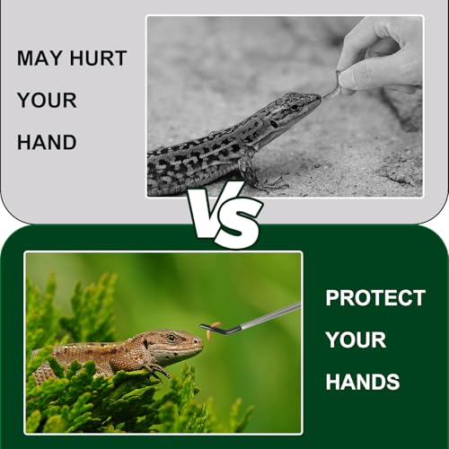 2PCS Stainless Steel Reptile Feeding Tongs with Rubber Tip, 10.6" Straight and Curved Long Tweezers Terrarium Aquascape Tools Feeder for Lizards, Bearded Dragon Snake Enclosure Tank Accessories