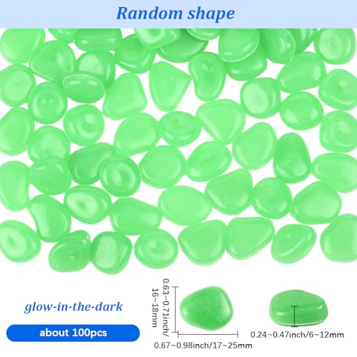 1 Box 100Pcs Glow in The Dark Pebbles Glowing Aquarium Rocks Fish Tank Gravel Luminous Resin Stones Green Decorative Nuggets for Garden Pathway Outdoor Driveway Pot Plants Bonsai Display - color: Green
