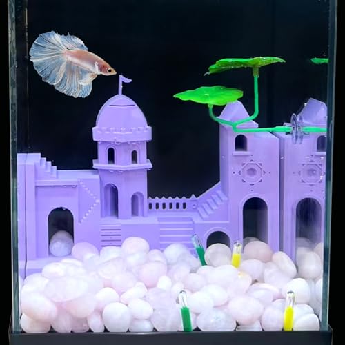 Aquarium Castle Decoration Fish Tank Corner Castle Cave Hideouts House Supplies Accessories Aquarium Undergravel Tunnel Hide Cave Decor for Betta Fish, Guppy, Shrimp Ornament (Purple, M) - color: Purple, size: Medium