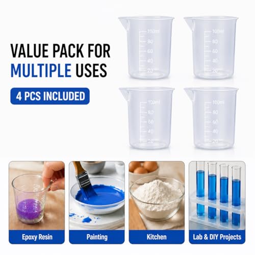 4 Pcs 100ml/3.4oz Plastic Graduated Cup Clear Measuring Cup Multipurpose Mixing Cups for Kitchen Cooking Medicine Measure Tool - size: 4 Count, 100 ml
