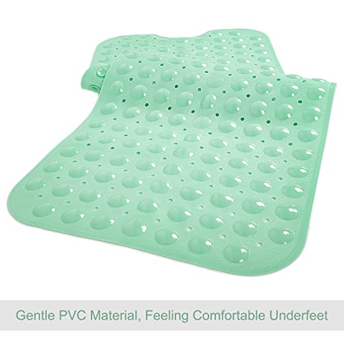 TEESHLY Bath Tub and Shower Mats, Non-Slip 39 x 16 Inch Extra Long Bathtub Mat, Machine Washable BathMat with Drain Holes, Suction Cups for Bathroom (Opaque Pale Green) - color: Opaque Pale Green