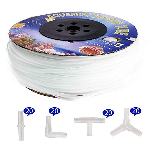 ALEGI 320 Feet Standard 3/16" Flexible Airline Tubing with Connectors for Aquariums, Terrariums and Hydroponics - size: 320Feet+80Connectors