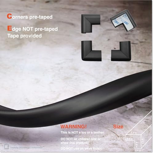 Roving Cove HeftyFit Edge Corner Protector Baby Proofing (Large 15ft Edge 4 Corners), Heavy-Duty, Soft NBR Rubber Foam, Furniture Fireplace Safety Bumper Guard, 3M Adhesive, Onyx Black - color: Onyx Black, size: Large 15 feet