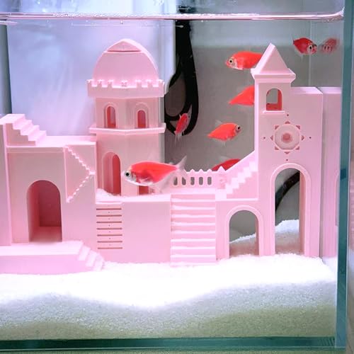 Aquarium Castle Decoration Fish Tank Corner Castle Cave Hideouts House Supplies Accessories Aquarium Undergravel Tunnel Hide Cave Decor for Betta Fish, Guppy, Shrimp Ornament (Pink, M) - color: Pink, size: Medium