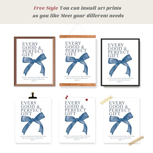 LARTSFRO Coquette Navy Blue Bow Wall Art Decor Posters, Navy Blue Bow Room Bedroom Bathroom Dorm Wall Art Decor Aesthetic for Teen Girls Gifts, Inspirational Bible Verses Bow Wall Decor, 10x8 Inch Set of 4 Pcs Bow Pictures (UNFRAMED) - color: Navy blue bo
