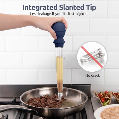 U-Taste 1.5oz Angled Turkey Baster - 228.2ºF Heat Resistant Food Grade Tritan and Silicone Large Octopus Bulb Baster Set with Cleaning Brush for Cooking Basting Meat Poultry Chicken (Midnight Blue) - color: Midnight Blue