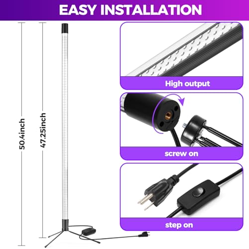 72W Black Light Bar - Upgraded 4ft Blacklight Bar 395nm to 405nm LED Black Lights Premium Floor Stand UV Light Bar with 6ft Cord, Plug, Switch for Glow Party, Halloween (2 Pack)