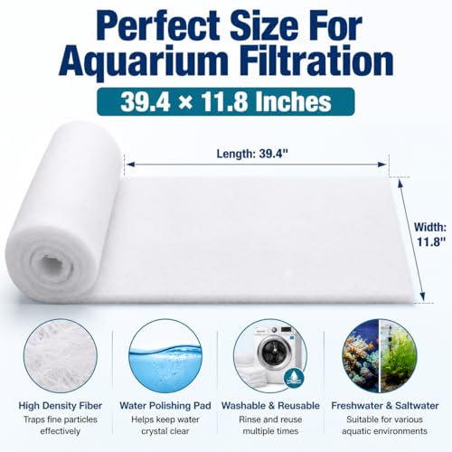 MAQIHAN Aquarium Filter Pad – Aquarium Filter Media 39.4 x 11.8in Aquarium Filter Floss for Freshwater & Saltwater Fish Tanks, Ponds, Turtle, Water Polishing Pad for Clear Water