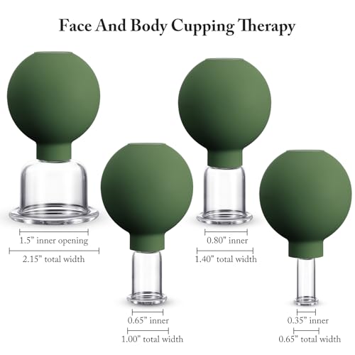 BBTO 4 Pcs Glass Facial Cupping Set Silicone Vacuum Suction Massage Cups Skin Tightening Therapy for Face Body Eyes Back Shoulder Pain(Military Green) - color: Military Green