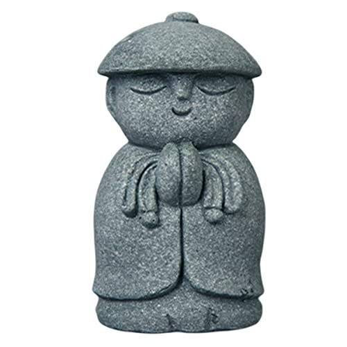 livelyfish Japanese Buddha Bosatsu Feng Shui Praying Monk Statue Sandstone Happy/Smiling Miniature Figurine Ornament for Fish Tank Aquarium Home Garden Decoration (1) - size: 1