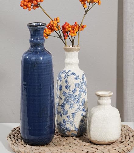 Ceramic Vase Set, 3Pcs Flower Vases for Modern Boho Farmhouse Decor, Decorative Vases for Pampas Grass & Dried Flowers, Distressed Finish - color: D