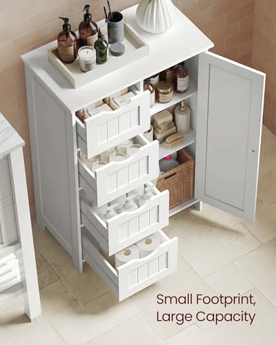VASAGLE Storage Cabinet with Drawers, Freestanding Floor Cabinet with Door, 11.8 x 21.7 x 32.3 Inches, Adjustable Shelf, for Bathroom, Living Room, Kitchen, Cloud White ULHC041WH01S - color: Cloud White, style: 1 Door + 4 Drawers（32.3"）