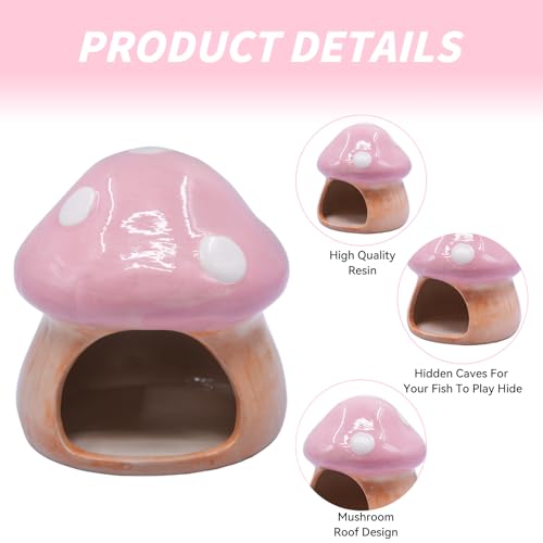 Aquarium Mushroom House Decorations, Ceramic Fish Tank Hideout Landscaping, Small Fish Hideaway Spawning Cave Decor for Shrimp Goldfish (Pink) - color: Pink