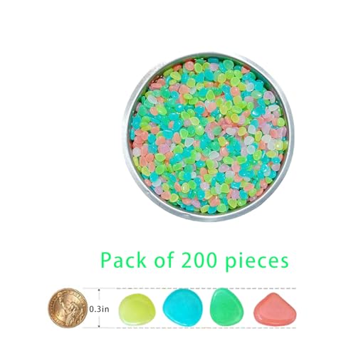 200PCS Glow Pebbles, Decorative Stones for Aquarium Garden and Planters, Luminous Pebbles for Fish Tank Landscaping Pathway Yard Decor, Mix