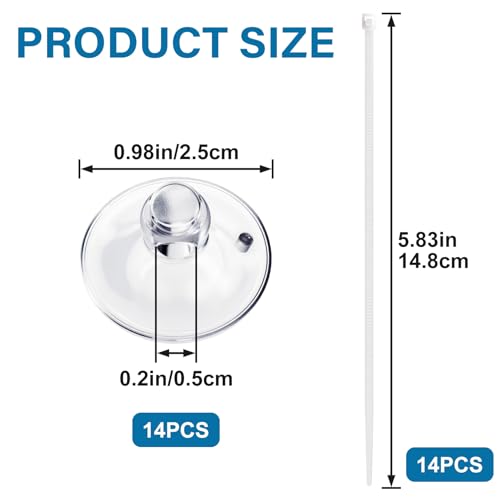 PAGOW 28pcs Clear Aquarium Suction Cups, Removable Window Sucker Cups Hooks with Adjustable Zip Ties, Multi-Purpose Cable Management Suction Pads Clips for Hanging String Lights Binding Moss Plants