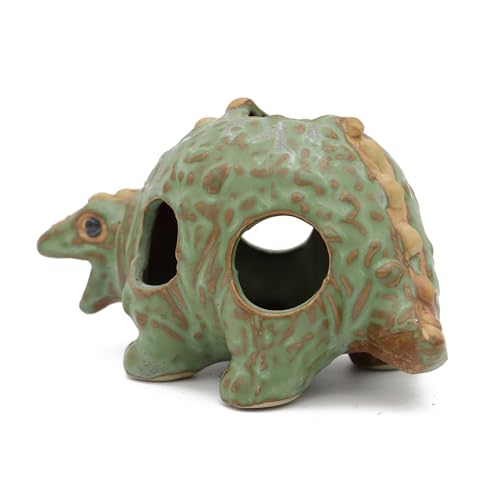 Aquarium Ceramic Decorations Hideout, Cut Ceramic Dinosaurs Cave Rock for Cichlids, Betta Tank Decor