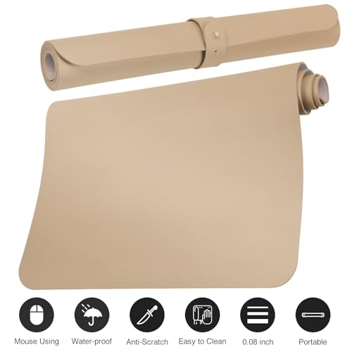 Boutilon Leather Desk Pad Protector,Non-Slip Mouse Pad,Laptop Desk Pad,Office Mouse Mat,Waterproof Leather Desk Blotter,Desk Writing Pad for Office and Home (S-Beige,24"x 14") - color: Beige, size: S 24" x 14"