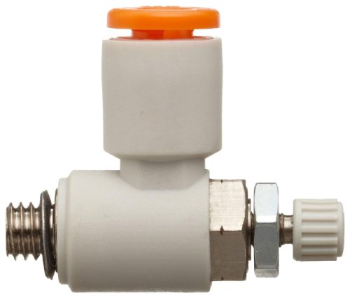SMC AS1201F-U10/32-01 Air Flow Control Valve with Push-to-Connect Fitting, PBT & Nickel Plated Brass, Elbow, 10-32 UNF Male x 1/8" Tube OD