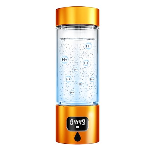 Hydrogen Water Bottle - Portable, Rechargeable, LED Timer, Aluminum and Glass, 5000 PPB Hydrogen in 10 Minutes, 340ml Capacity, for Husband, Friend & Family, for Travel, Sports, Home, Office(Orange) - color: Orange