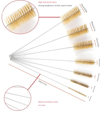 Generic 7pcs Brass Wire Tube Brush Set,Bottle Brushes for Cleaning f, 11-Inch Long Brass Brushes,Deep Cleaning of Matel,Pipes, Bottles, Keyboards, Glass and More, Gold