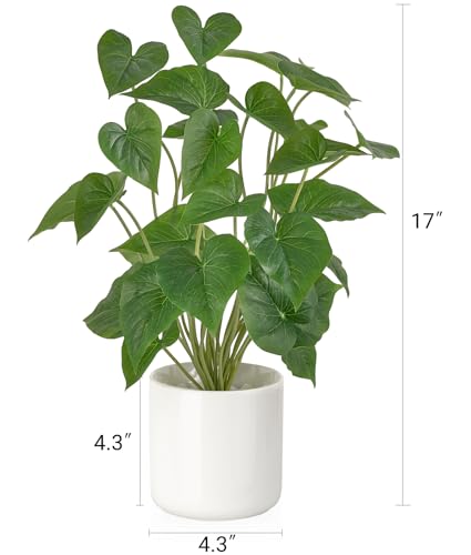 Mkono Fake Plants in Pot, 17" Potted Artificial Plants for Home Decor Indoor Faux Green Leaf Plant with Modern White Planter for Desk Shelf Office Room Decoration (White, Large) - color: White, size: Large
