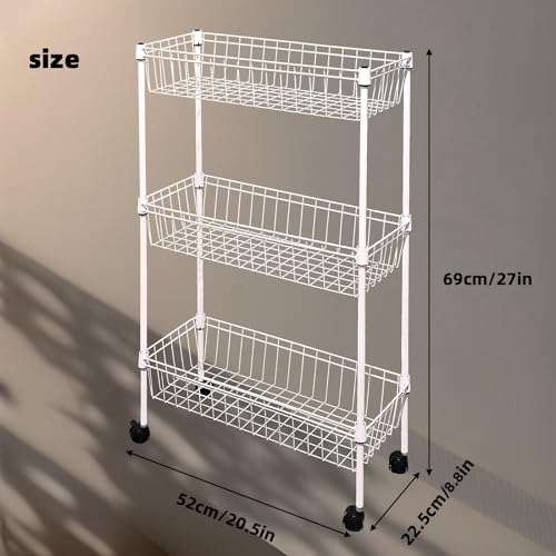 NSF white 3-layer storage rack, refrigerator crevice rack, washing machine crevice rack, laundry room dirty clothes storage, multifunctional household epoxy resin deep mesh basket - size: 3-White H basket