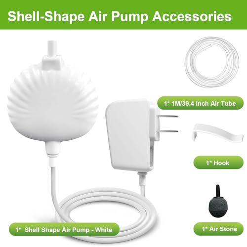 Mini Aquarium Air Pump - Ultra Silent Aerator for 1-15 Gallon Fish Tanks, 0.45L/min 1.3W with Air Stone and Tubing - White