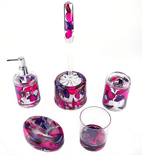 Locco Decor 5 Piece Acrylic Liquid 4D Floating Motion Bathroom Vanity Accessory Set Garden Theme Leaf Toothbrush Holder, Tumbler, Soap Dispenser, Soap Dish, Toiletbrush Holder Set - size: 5-piece, style: Leaf