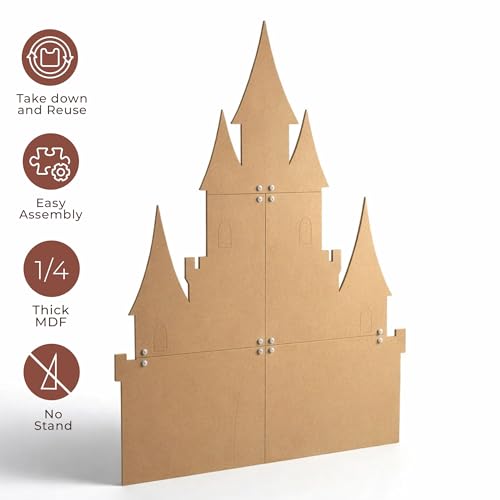 Jess and Jessica Wooden Fairytale Castle Decor 80 Inches Tall x 56 Inches Wide - Unfinished Wooden Cutouts for Crafts, Large MDF Unfinished Wood Cutouts for Wall Decor or Kids' Nursery – 5 Piece Set - style: Without Stand