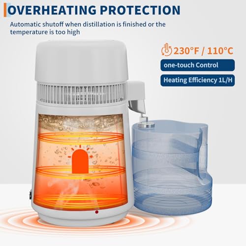 4L Countertop Water Distiller, 110V 750W Distilled Water Maker Machine, Stainless Steel Housing, Plastic Container, for Home Office Lab Aquarium, White - color: White, size: 4l Plastic Pitcher