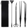 Segarty Longer Aquarium Aquascaping Tools, 4 in 1 Stainless Steel Black Aquarium Tools Kit for Aquatic Plant Fish Tank, Long Scraper Spatula Feeding Tweezers Curved Scissors Anti Rust Aquascape Set