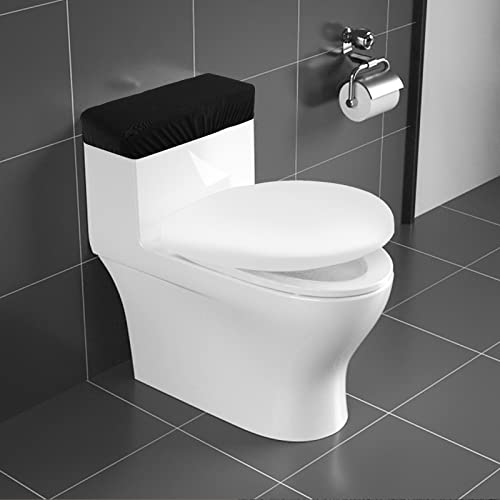 Toilet Tank Lid Cover, Bathroom Stretch Washable Spandex Toilet Tank Protector Cover with Elastic Bottom, Black - color: Black