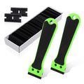EHDIS 2pcs Plastic Razor Scraper 6-inch Long Handle Adhesive Remover Tool with 100 Double-Edge Blades for Window Tint Vinyl Scraper Decal Sticker Glue Remove (‌Neon-Green)