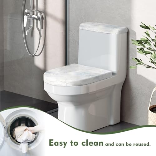 Bathroom Toilet Tank Lid Cover and Toilet Seat Lid Cover Set of 2, Easy to Clean Toilet Mat Protective Cover Home Indoor Decorations Universal Fits, White Marble - color: White Marble