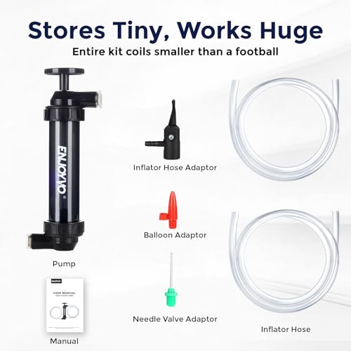 Siphon Pump for Gasoline - Manual Fluid Transfer Pump with Shark-Bite Lock-on Connector, High Flow 3 Gal/Min Hand Fuel Pump for Gas Diesel Oil, Transparent Body + Air Inflator for Balls Swim Rings
