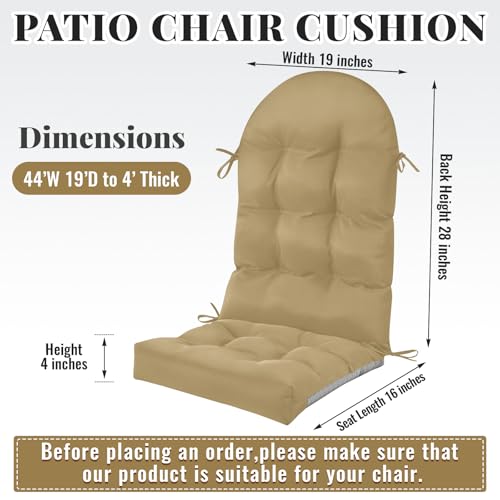 Geelin 2 Pcs Outdoor Patio Chair Cushion Thick High Back Adirondack Chair Cushion Tufted Weather & Fade Resistant Anti-Slip Outside Rocking Chairs Pads with Ties, 44 x 19 x 4 Inch (Brown) - color: Brown