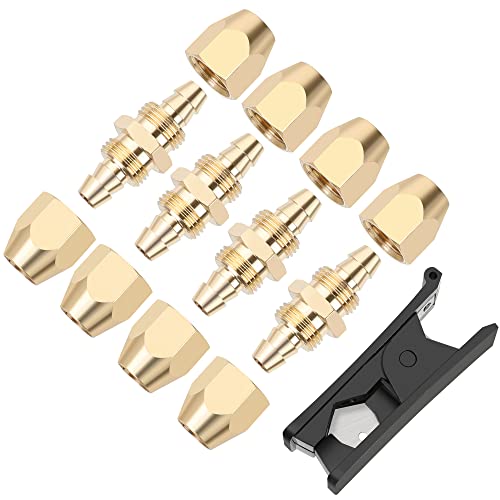 4PCS Solid Brass Reusable Fittings For 1/4-Inch ID PU Polyurethane Hose, Air Hose Splicer End Repair Fittings