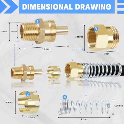 3/8” Hose x 1/2” Male Connector with Spring Guard, Dazakoot 2 Pack Air Brake Hose End Brass Fitting with 2 Pack 3/8” Sleeve Tube - size: 3/8" Hose X 1/2" Male, style: 4PCS KIT
