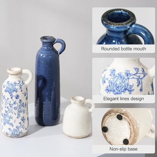 Ceramic Vase Set, 3Pcs Flower Vases for Modern Boho Farmhouse Decor, Decorative Vases for Pampas Grass & Dried Flowers, Distressed Finish - color: B