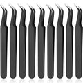 Honoson 9 Pieces Curved Pointed Craft Tweezers Stainless Steel Precision Tweezer with Protective Cover for Rhinestones Dried Flowers Craft Stickers Eyelash Extension Jewelry Making(Black) - color: Black