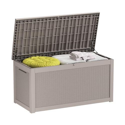 TARKARI 320 Gallon Outdoor Storage Box Waterproof, Resin Deck Boxes with Lockable Lid & UV-Resistant for Patio, Pool, Garden Furniture Cushions & Accessories, Coffee - color: Coffee, size: 320 GAL