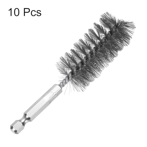HARFINGTON 10Pcs Stainless Steel Bore Brush 25mm Dia 4" Long Cleaning Twisted Wire Brush with Handle 1/4" Hex Shank for Tubes, Ports, Bearings - size: 25mm