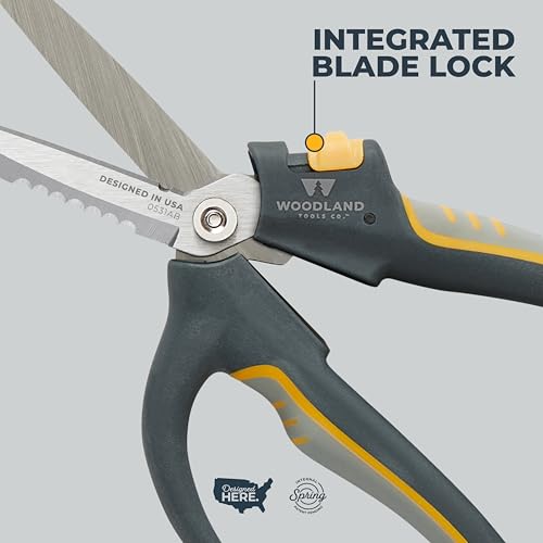 Woodland Tools Utility Snips – Super Duty Garden Snips with Serrated Trimming Scissors, Knife Edge, Wire and Twine Cutter, Stainless Steel Construction, Sheath Included – Plant Scissors for Yard Work - style: Super Duty Snip