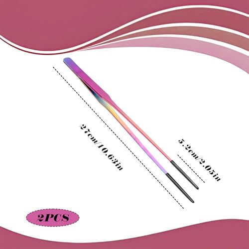 Reptile Feeding Forceps, 2 Pieces with Rubber Tips, 10.6-Inch Straight and Curved Tweezers, Aquarium Supplies, Dazzling Colors - color: Dazzling Colors